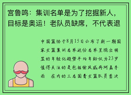 宫鲁鸣：集训名单是为了挖掘新人，目标是奥运！老队员缺席，不代表退出国家队！